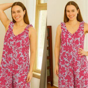 Kori Plus 1XL Floral Ruffle Jumpsuit Baby Blue Magenta Cottagecore NWOT